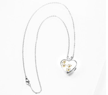 Crystal Pet Dog Paw Print Heart Urn Pendant Necklace