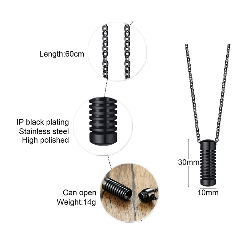 Vnox Stylish Screw Design Cylinder Memorial Urn Necklaces for Men Black Color Stainless Steel Cremation Keepsake Gifts Jewelry